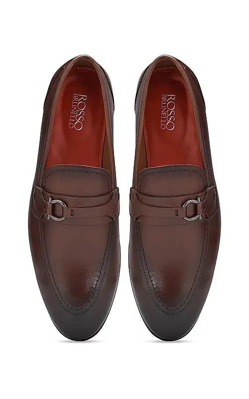 Coffee Embellished Leather Loafers
