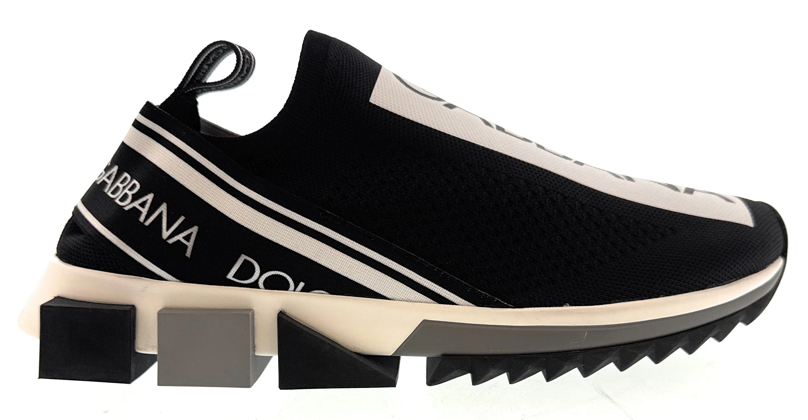 Dolce & Gabbana Black/White Logo Knit Slip On Sneakers-EU36.5