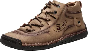 Dress Shoe Laces Men Leather Fashion Summer and Autumn Men Leather Shoes Flat Soft Bottom Comfortable Mid Top Lace Up Casual Men's Handmade Leather Custom Shoes (Khaki, 9)