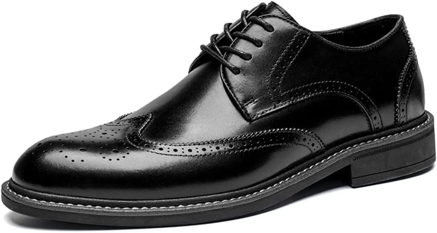 Dress Shoes for Men Men's Casual Leather Brogues Breathable Lace-Up Wedding Shoes in Brown Black