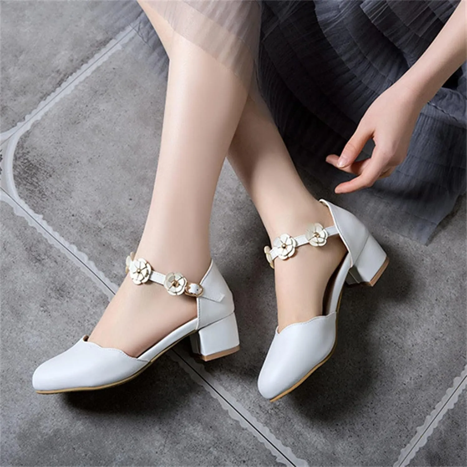 Girls Mary Jane Dress Shoes Pumps Heels Flower High School Prom Shoes Kids Closed Toe Strap Sandals for Teens Preppy