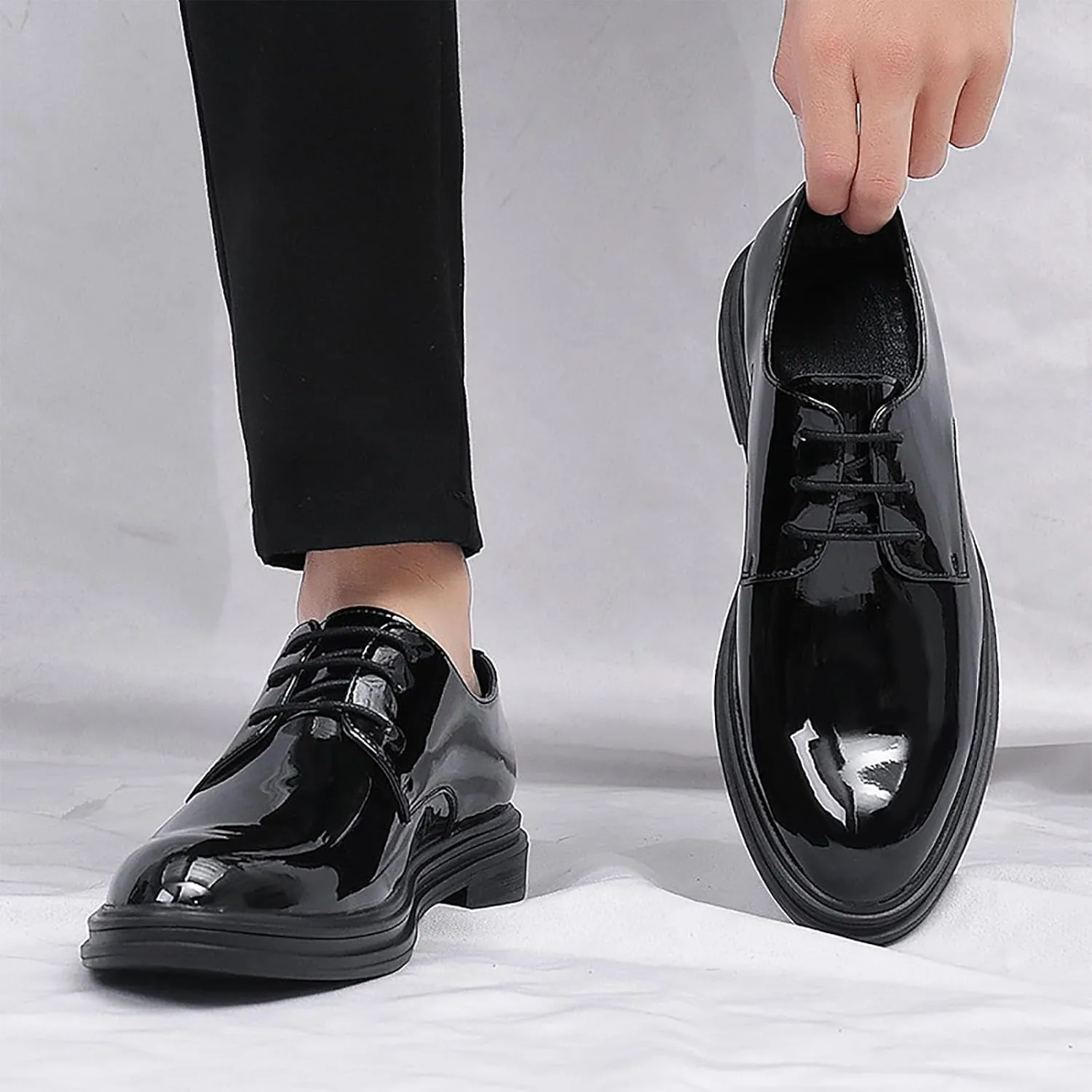 Leather Shoes Casual Business Shoes for Men DressMen Shoes Lace Up Patent Leather Shoes Wedding Dress Shoes Oxford Shoes for Men
