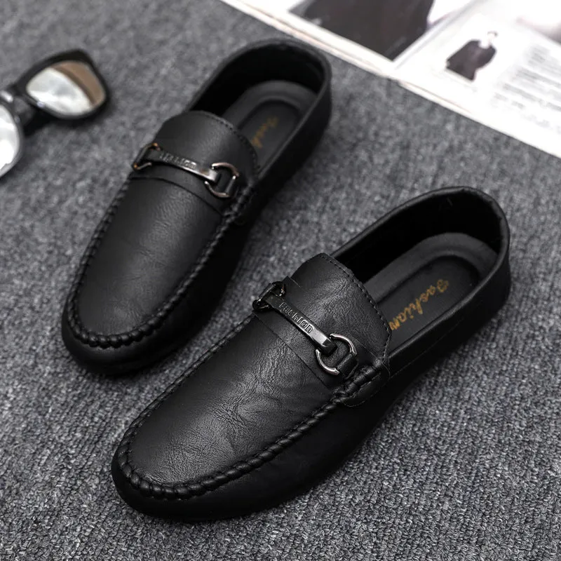 Low-top men's soft-soled shoes, one-pedal loafers, wear-resistant trend handmade high-end British business lazy leather shoes