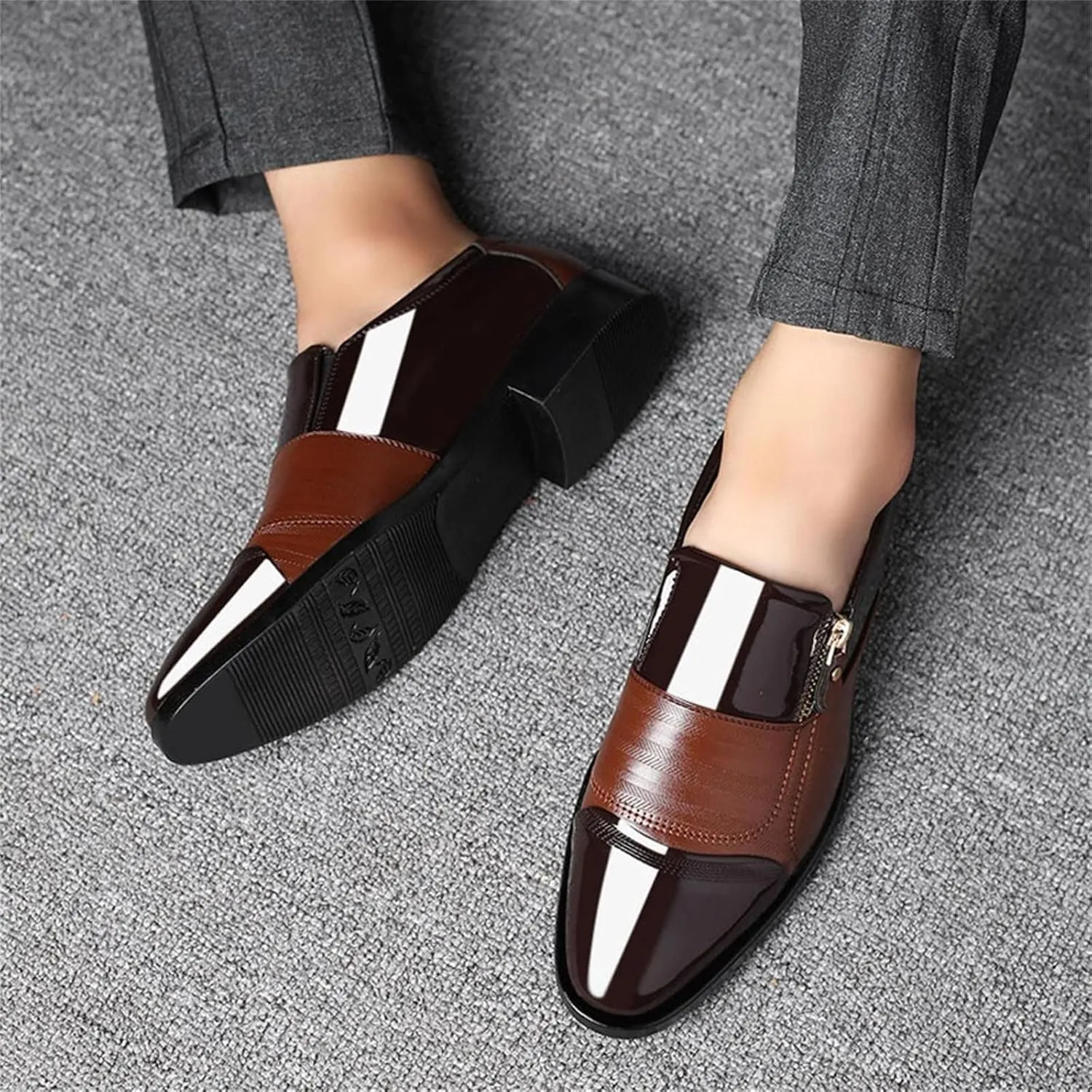 Mens Classic Leather Shoes Classical Style Men's Breathable Hollow Business Casual Pointed Shoes Leather Cap