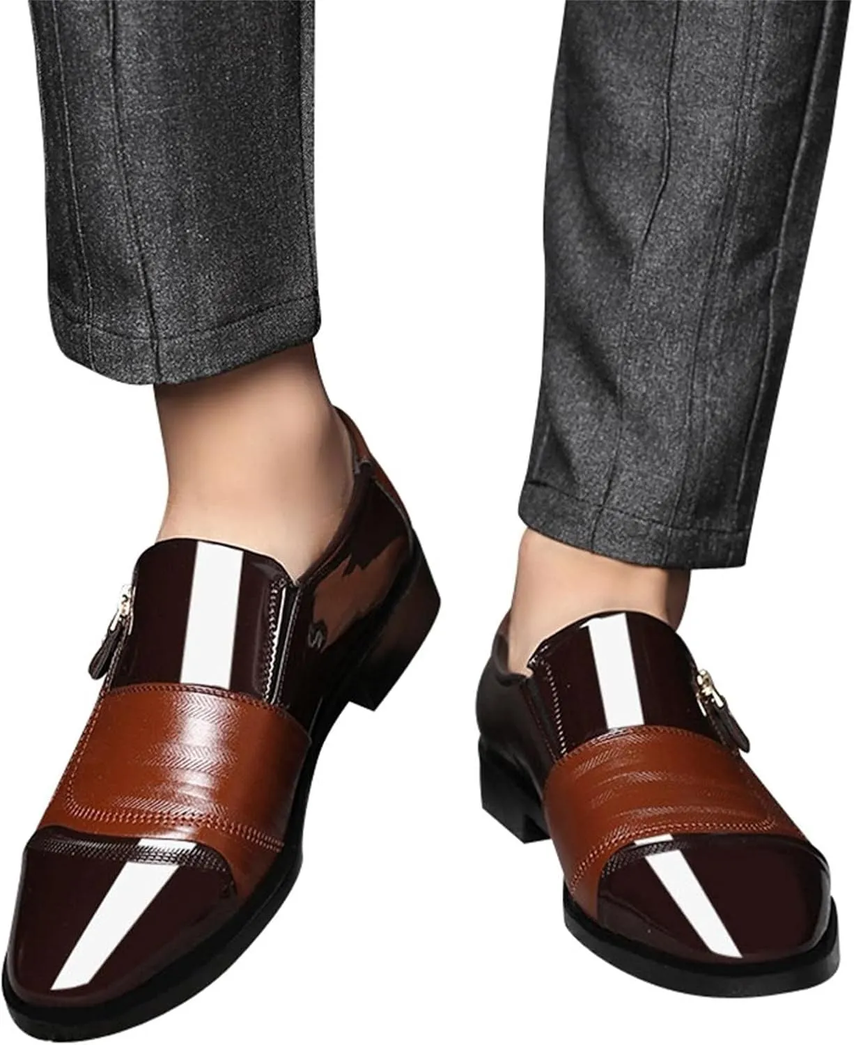 Mens Classic Leather Shoes Classical Style Men's Breathable Hollow Business Casual Pointed Shoes Leather Cap