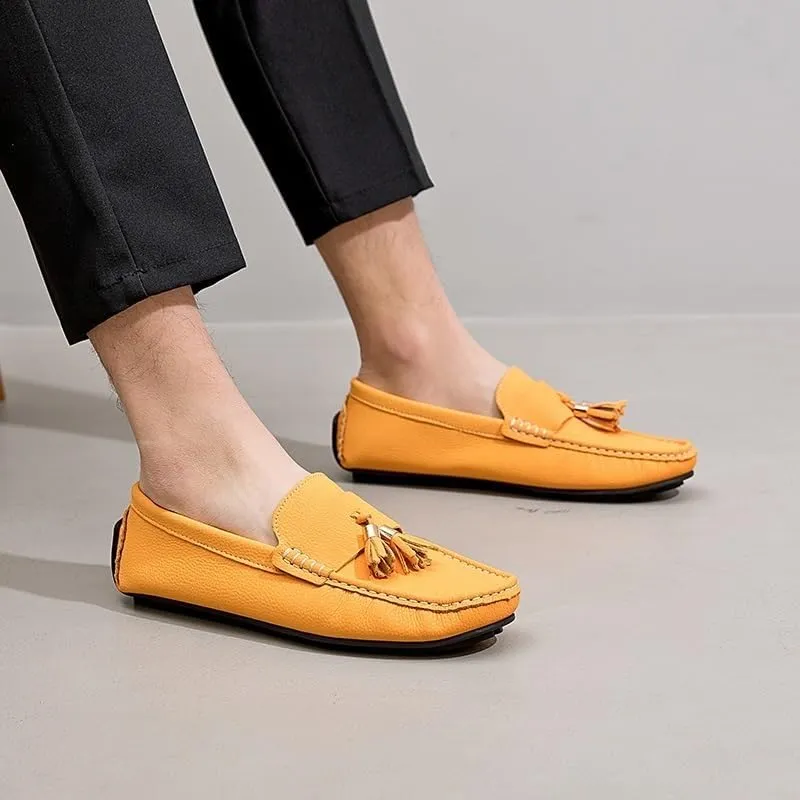 Men's Square Toe PU Leather Loafers - Comfortable Driving Shoes with Flat Heel, Slip-Resistant, Ideal for Walking, Parties, and Casual Wear
