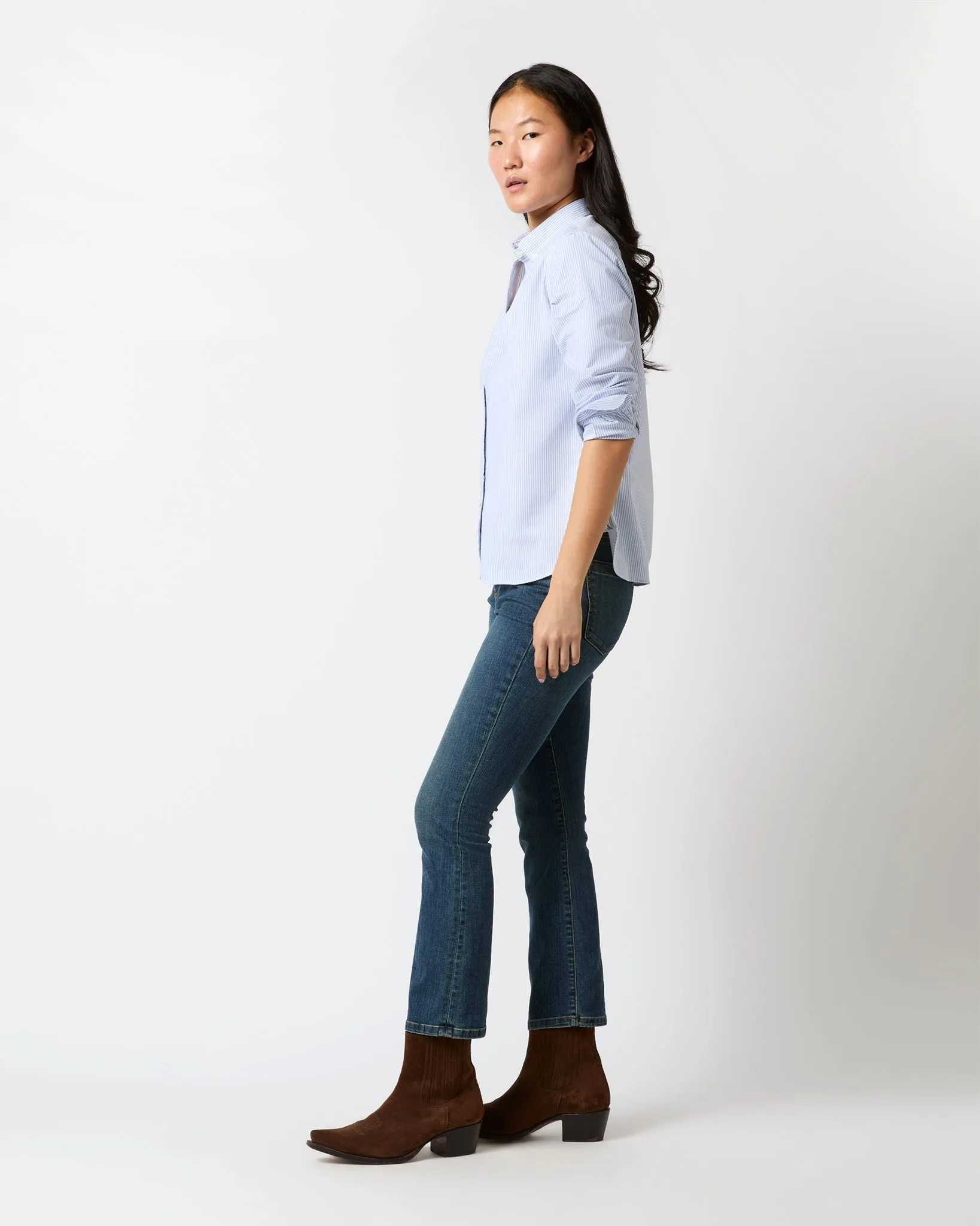 Schoolgirl Shirt in Sky/White University Stripe Oxford
