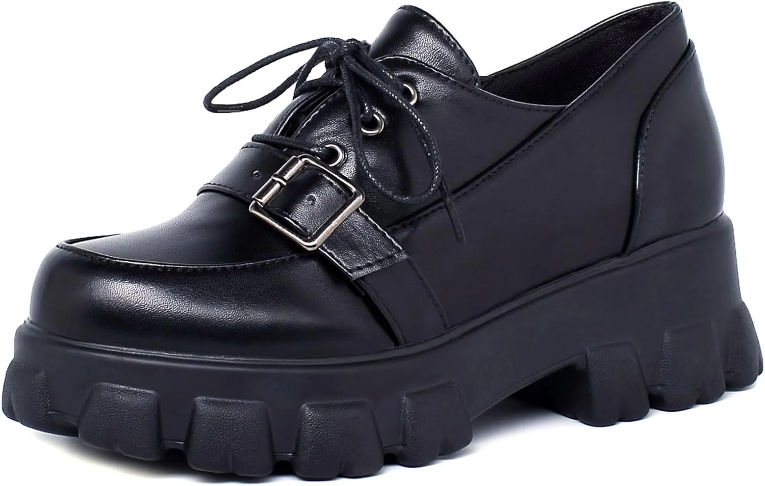 SHEMEE Women's Platform Oxfords Chunky Heels Loafer Lug Sole Lace Up Derby Shoes Comfort Business Work Office Dress Pumps
