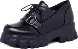 SHEMEE Women's Platform Oxfords Chunky Heels Loafer Lug Sole Lace Up Derby Shoes Comfort Business Work Office Dress Pumps