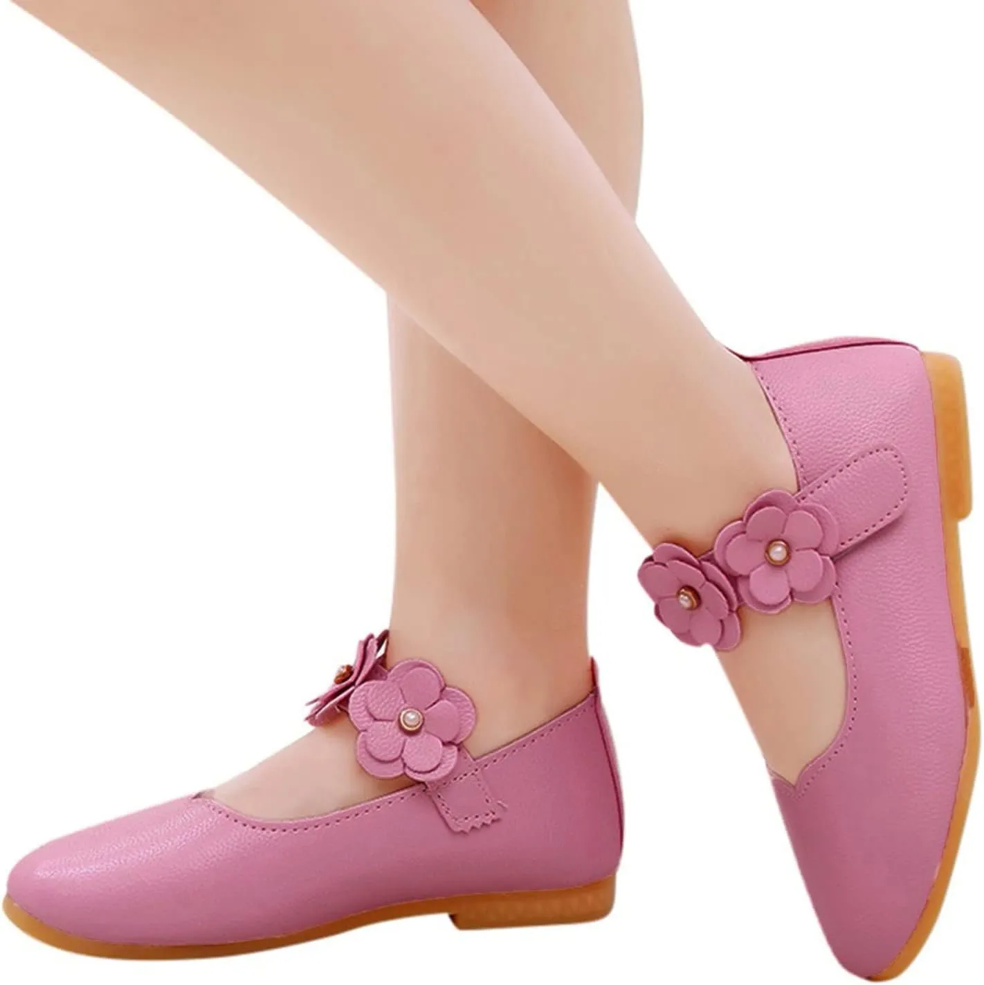 Toddler/Little Girls Mary Jane Ballerina Flat Princess Flower Girl Non-Slip Soft Slip On Dress Shoes for Wedding